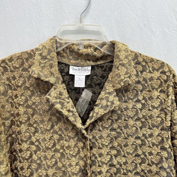 Vintage DVF Diane Von Furstenberg Color Authority Gold Velvet Burnout Shirt M - Picture 3 of 13